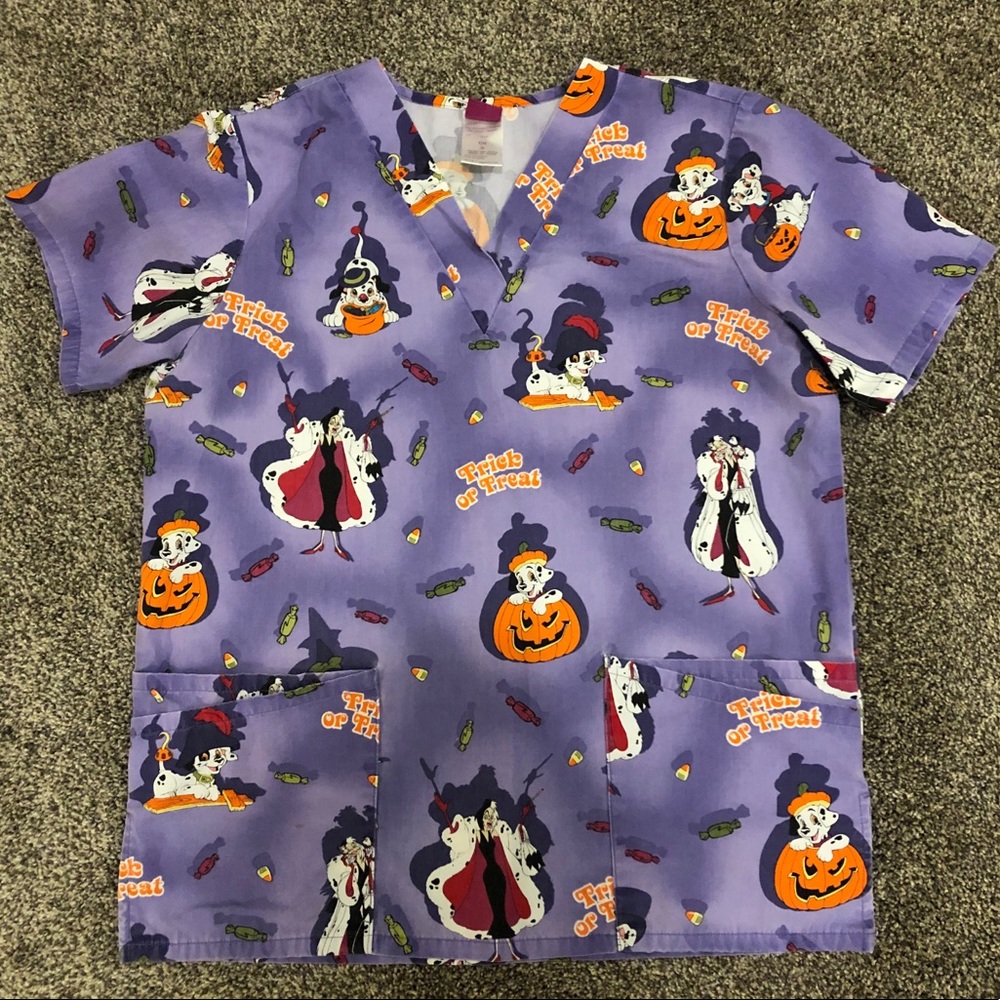 Scrub Top Size S Disney 101 Dalmatians Halloween